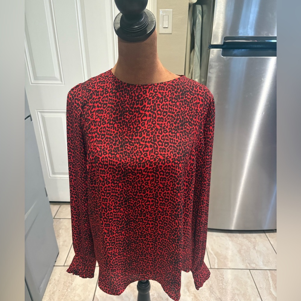 LOFT Red and Black Leopard Print Blouse